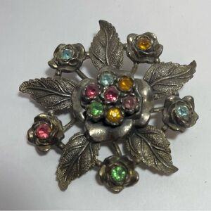 Vintage Floral Brooch with Colorful Gems